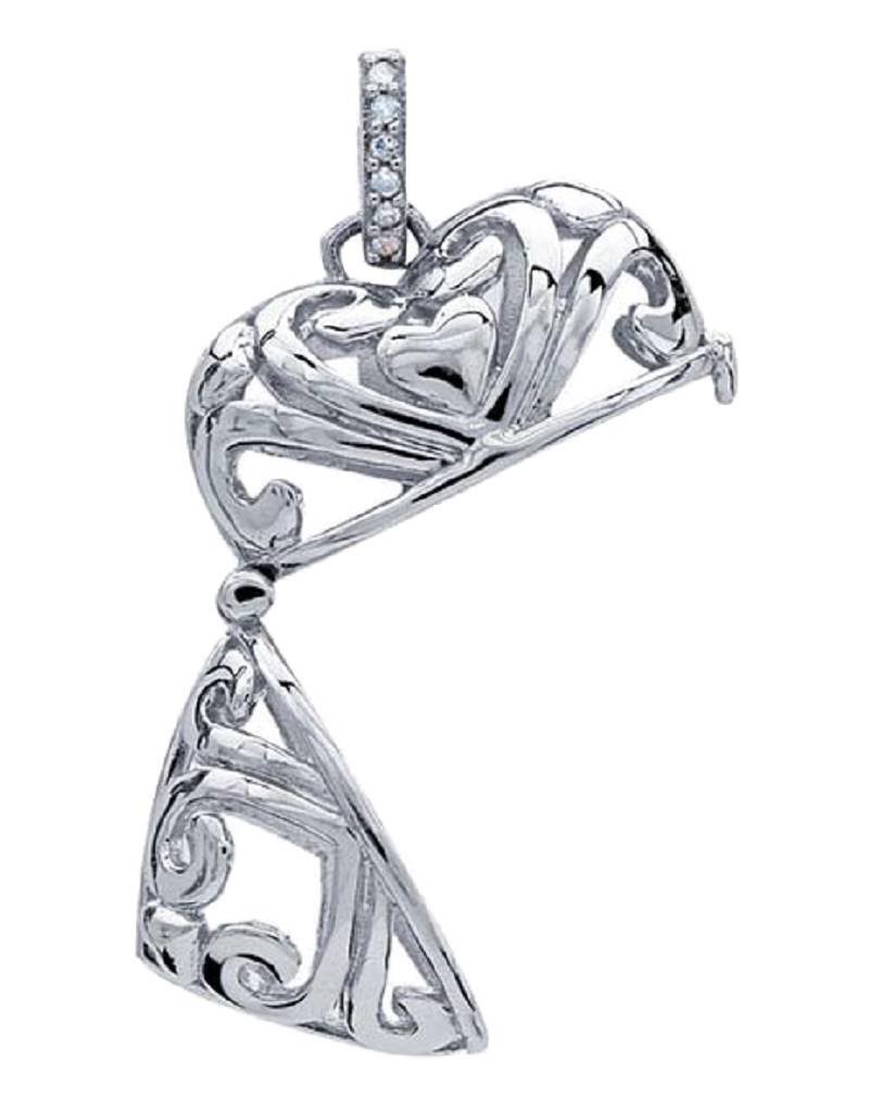 Sterling Silver Filigree Heart Locket Pendant with Diamond-Set Bail 24.5mm