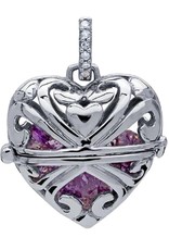 Sterling Silver Filigree Heart Locket Pendant with Diamond-Set Bail 24.5mm