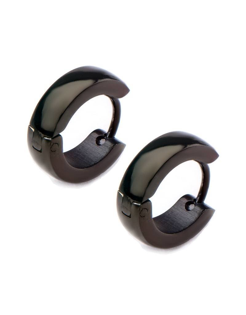 4mm Wide Stainless Steel Huggie Earrings with Black Ion Plating 13mm