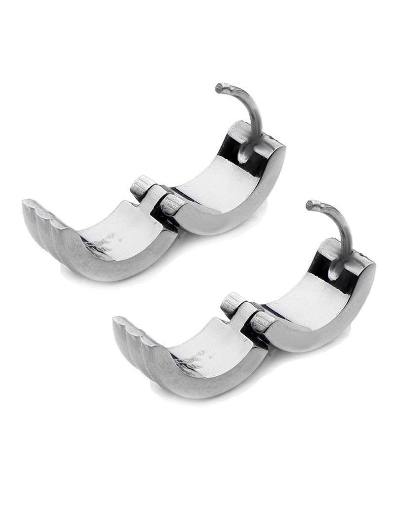 Stainless Steel Three Bars High Polished Huggie Earrings 13mm
