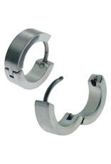Stainless Steel 4mm Wide Huggie Earring with Brushed Finish 14mm