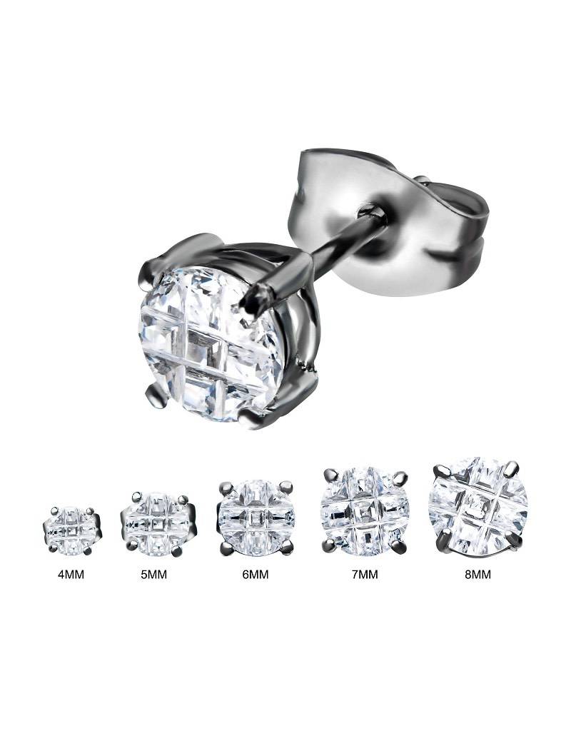 Round Cut CZ Steel Stud 4-8mm