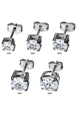 Stainless Steel Round Cut Cubic Zirconia Post Earrings 4-8mm