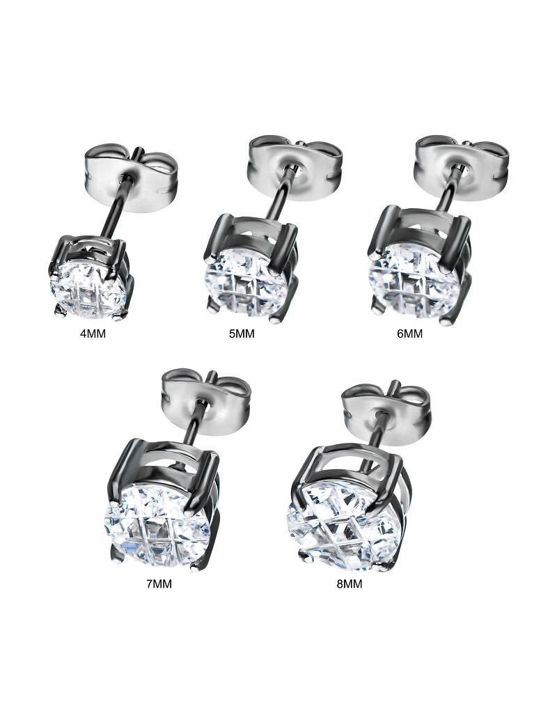 Stainless Steel Round Cut Cubic Zirconia Post Earrings 4-8mm