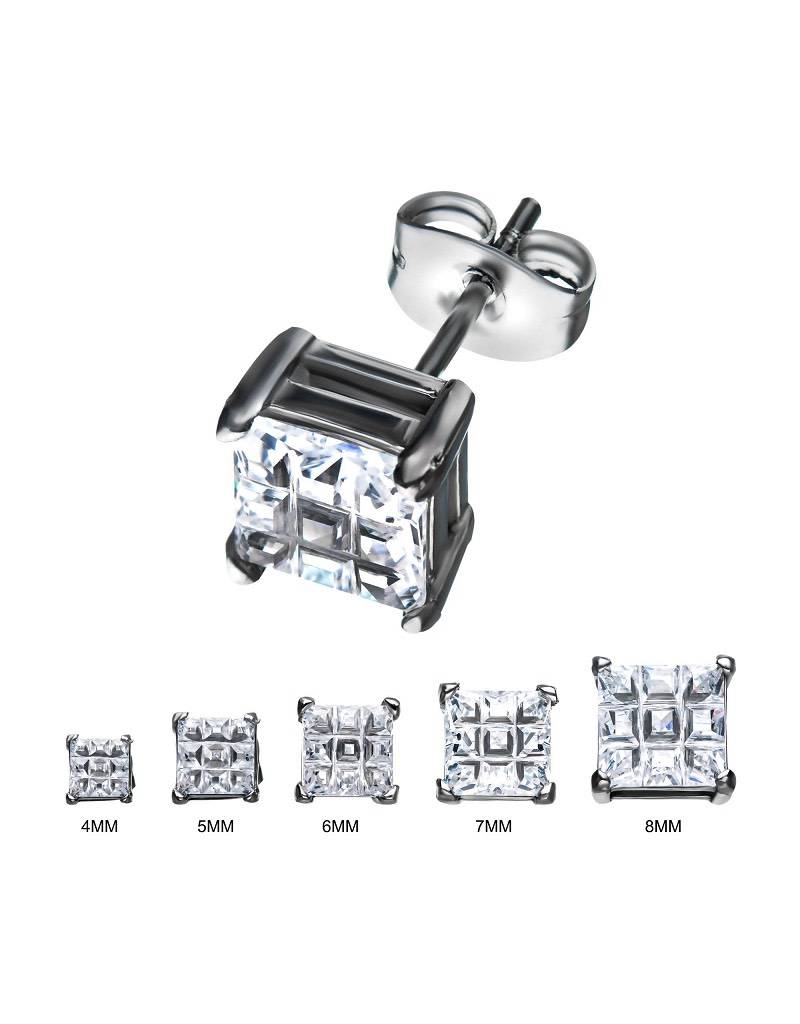 Square Cut CZ Steel Stud 4-8mm