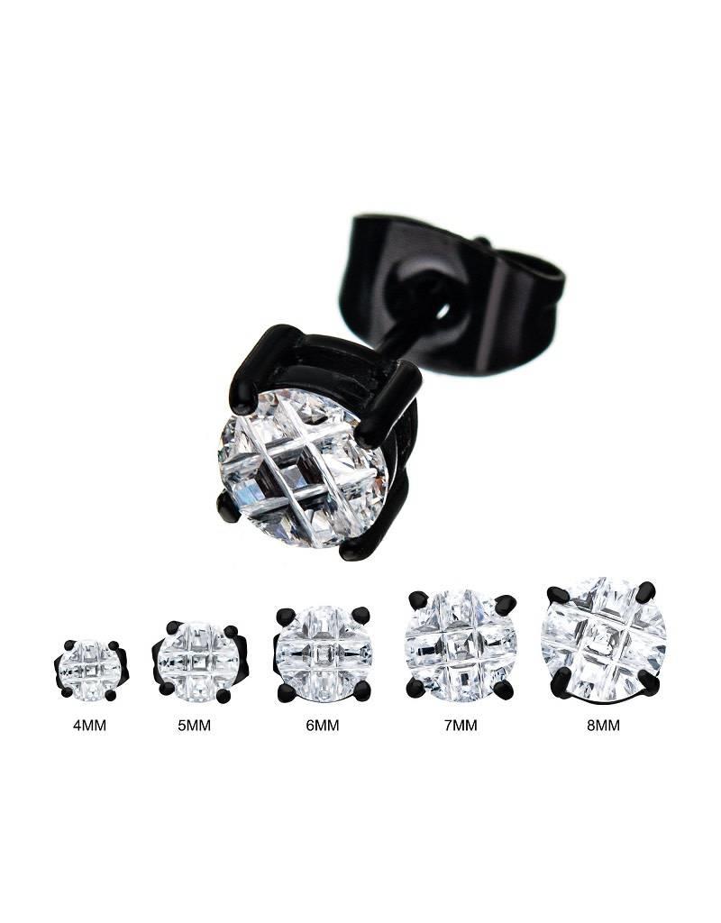 Stainless Steel Black Ion Plated Setting with Clear Cut Cubic Zirconia Post Earrings