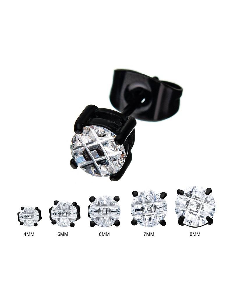 Round Cut CZ Black Steel Stud 4-8mm