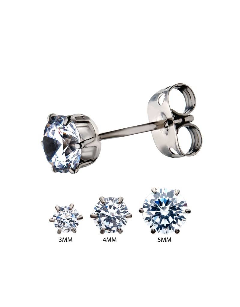 Titanium Prong Set Round Cubic Zirconia Stud Earrings 35mm Simply