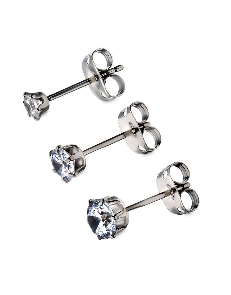 Titanium Prong Set Round Cubic Zirconia Stud Earrings 3-5mm