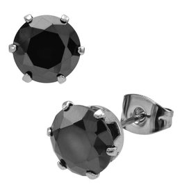 Black CZ Steel Stud Earrings 3-8mm