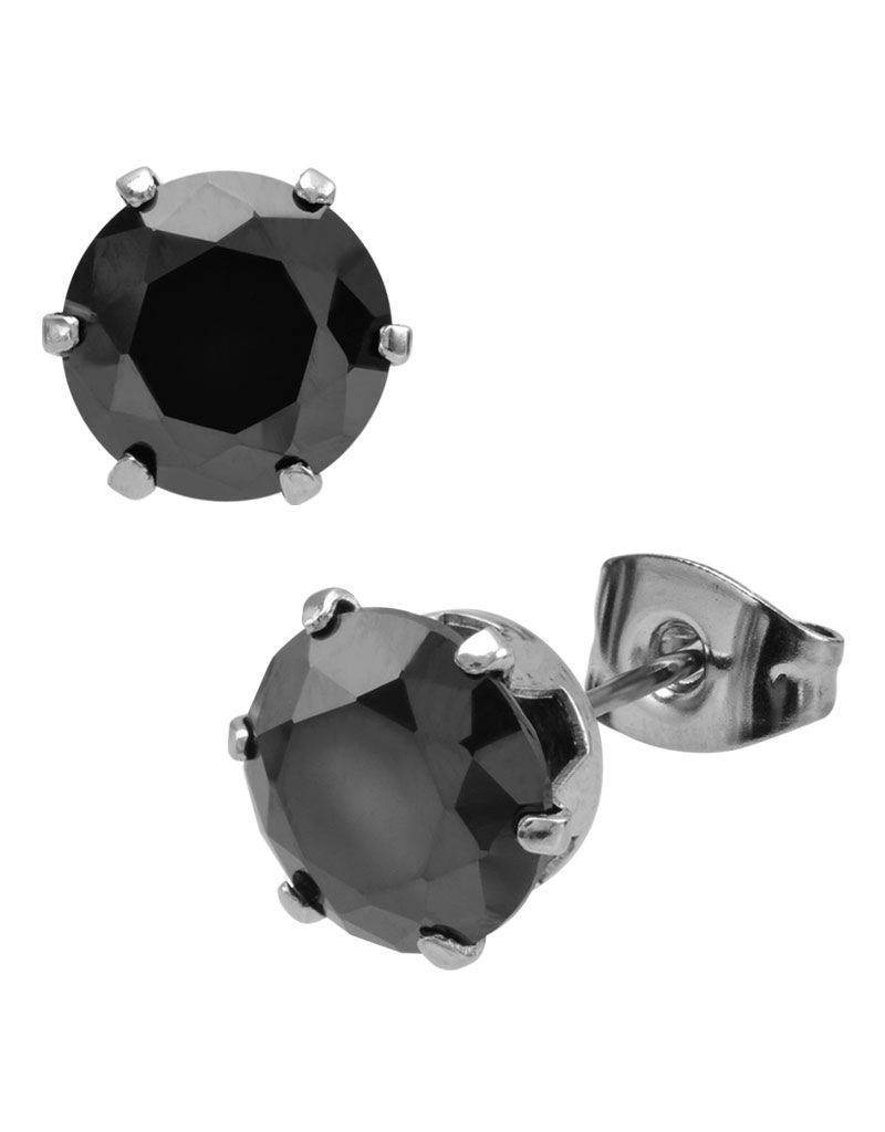 Black CZ Steel Stud Earrings 3-8mm