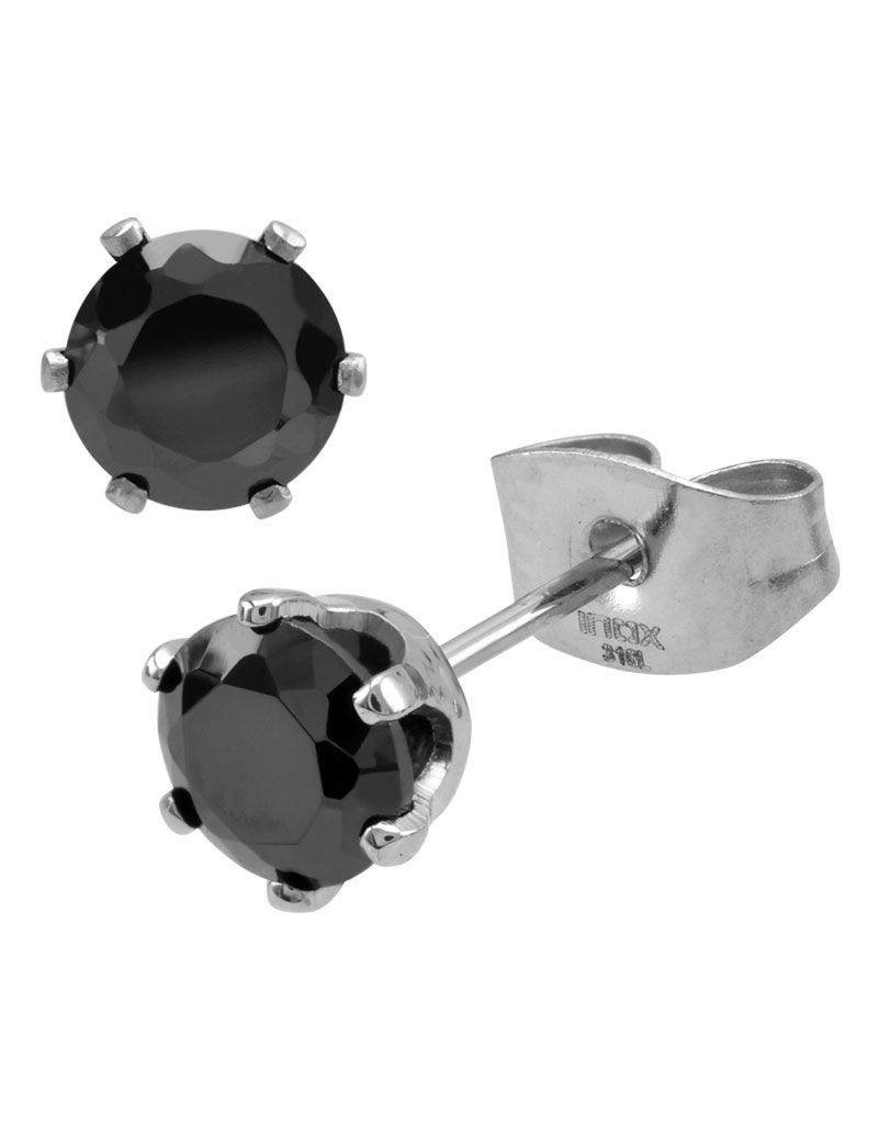 Stainless Steel Black Cubic Zirconia Stud Earrings