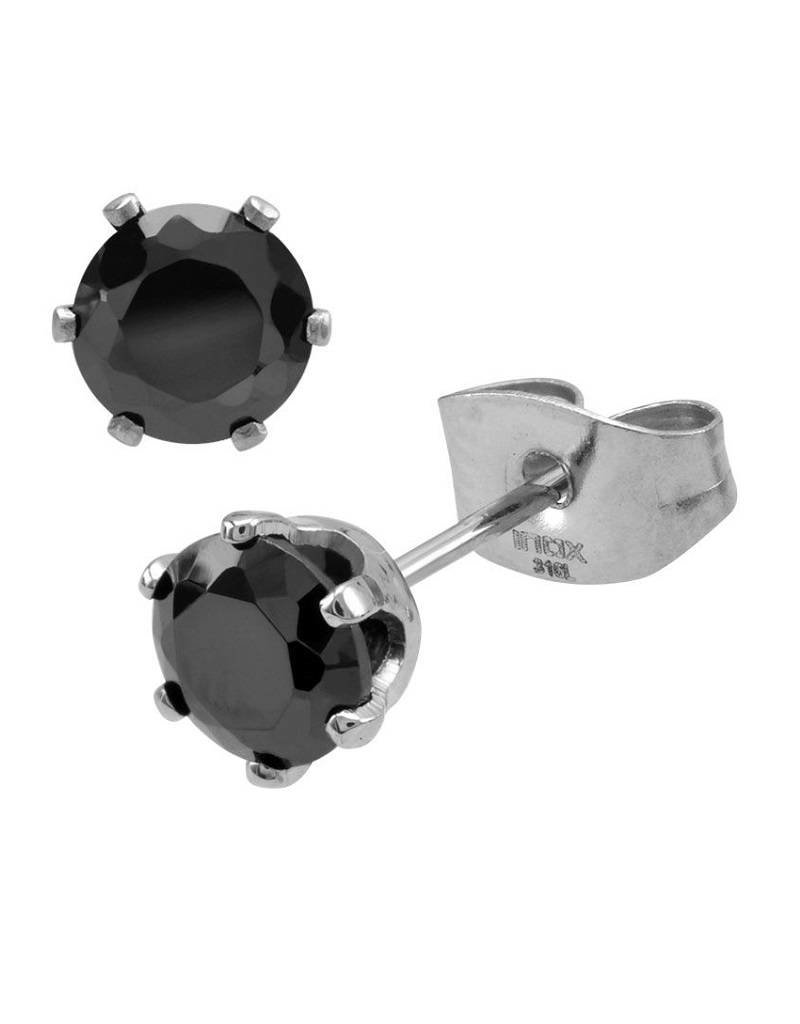 Stainless Steel Black Cubic Zirconia Stud Earrings