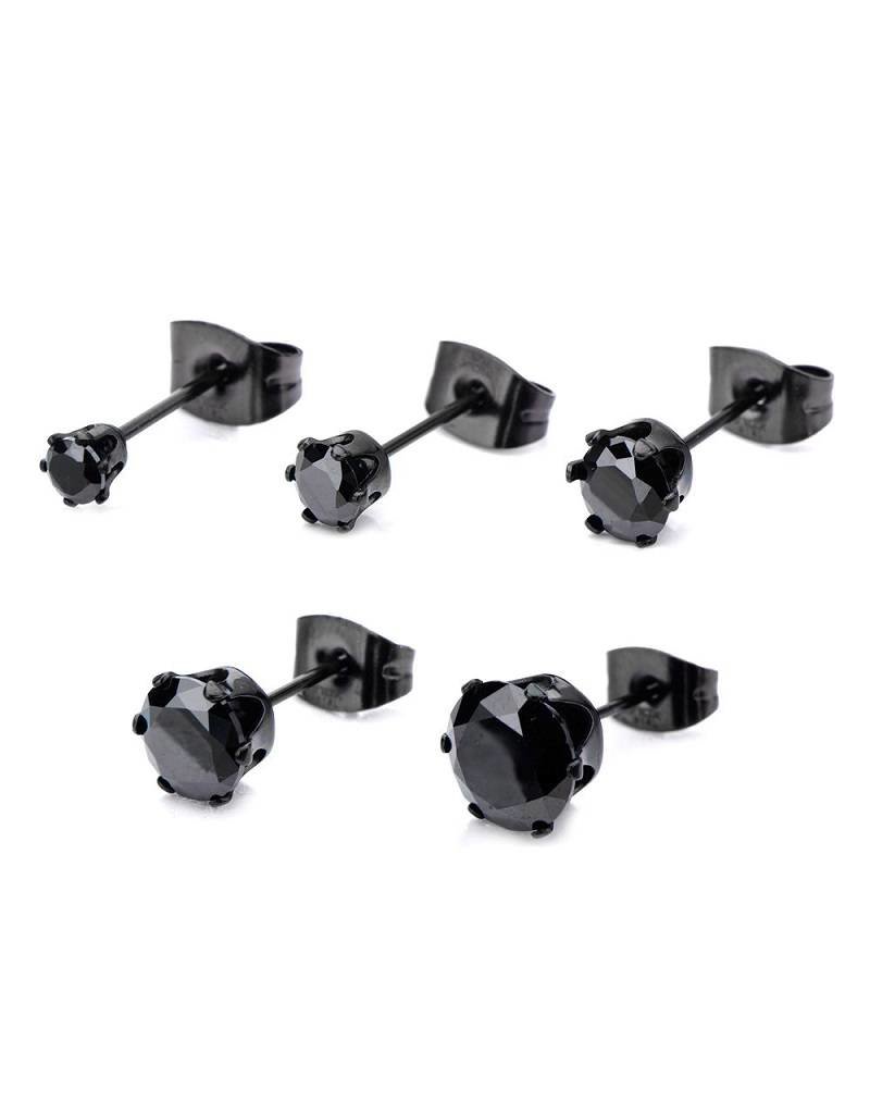 Stainless Steel Black Ion Plated Setting with Black Cubic Zirconia Stud Earrings