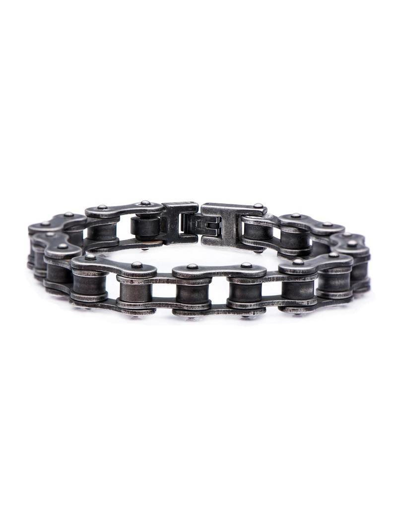 Men's Stainless Steel Bike Chain Bracelet with Oxidized Finish 8.5"
