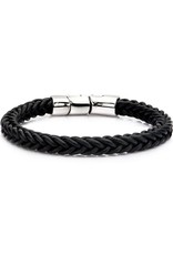 Men's Braided Black Leather Bracelet with Stainless Steel Magnetic Clasp 8.5"