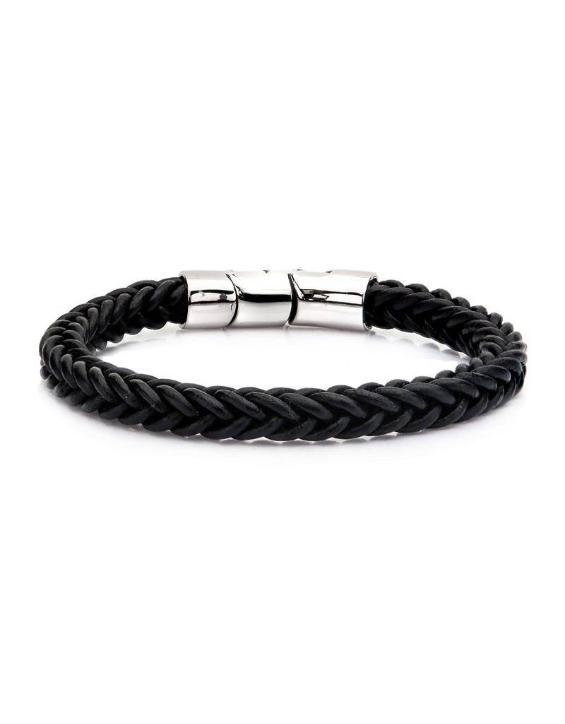 Braided Black Leather Bracelet 8.5"