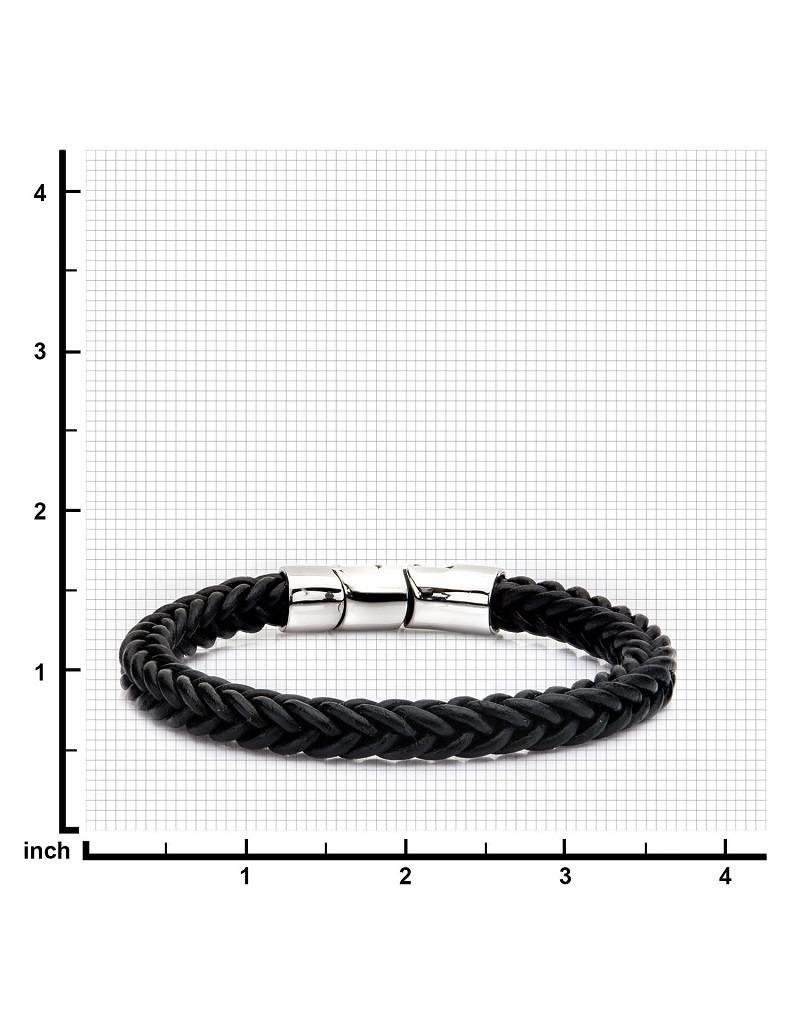 Men's Braided Black Leather Bracelet with Stainless Steel Magnetic Clasp 8.5"