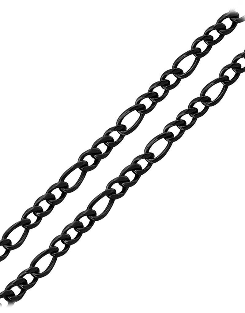 Stainless Steel 6mm Black Figaro Chain Link Necklace