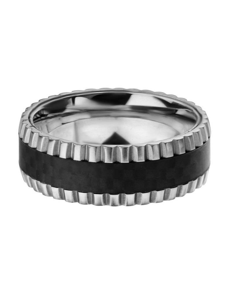 Men's Stainless Steel Carbon Fiber Notch Band Ring