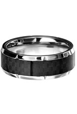 Men's Stainless Steel Carbon Fiber Notch Band Ring