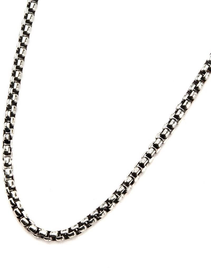 Polished & Oxidized Sterling Silver Small Round Box Link Chain
