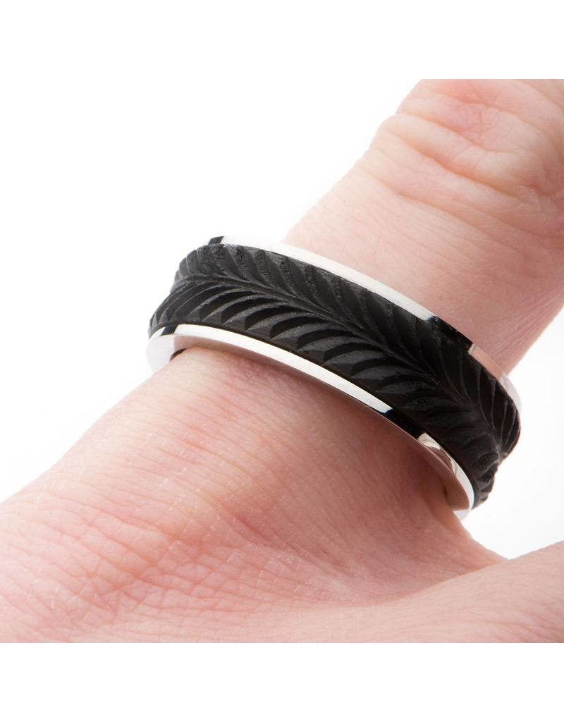 Men's Stainless Steel Carbon Leaf Band Ring