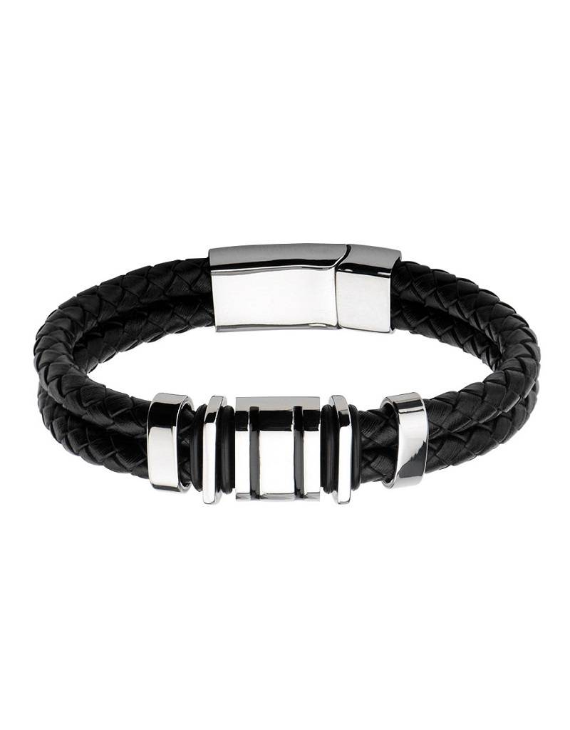 Double Leather Steel Bracelet 8.5"