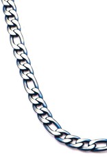 Stainless Steel 8.5mm Figaro with Blue Ion Plated Edge Necklace 24"