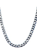 Stainless Steel 8.5mm Figaro with Blue Ion Plated Edge Necklace 24"