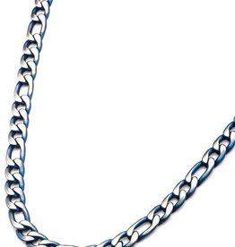 8.5mm Blue Steel Figaro Necklace 24"