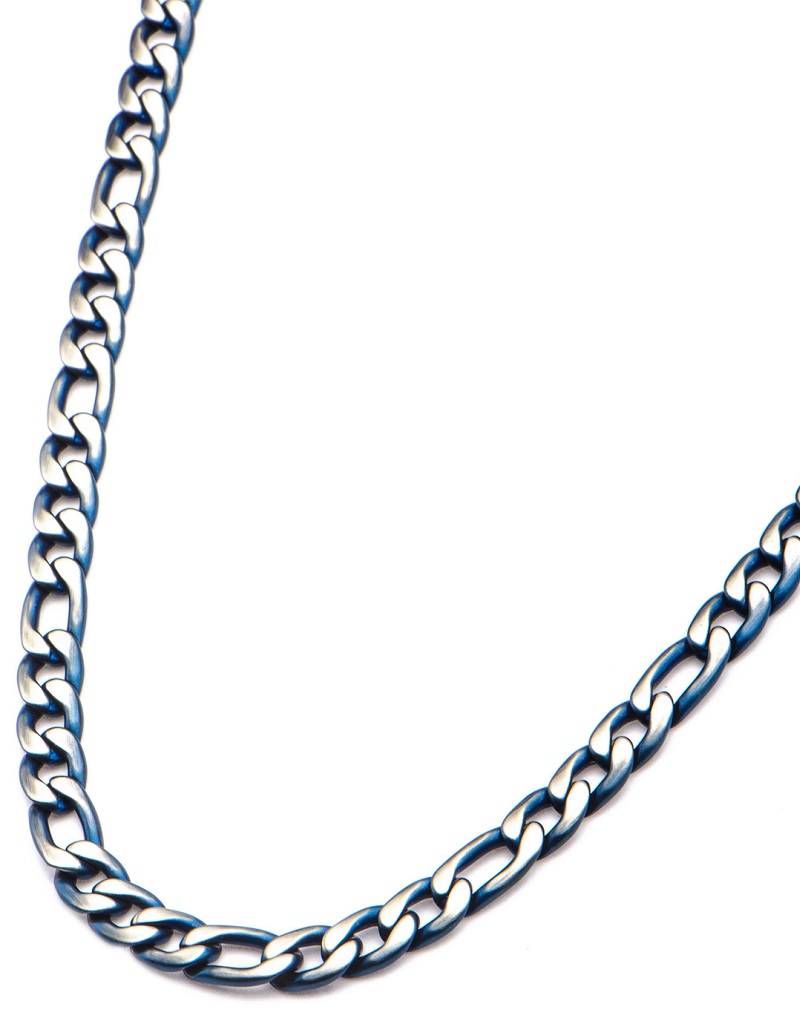 8.5mm Blue Steel Figaro Necklace 24"