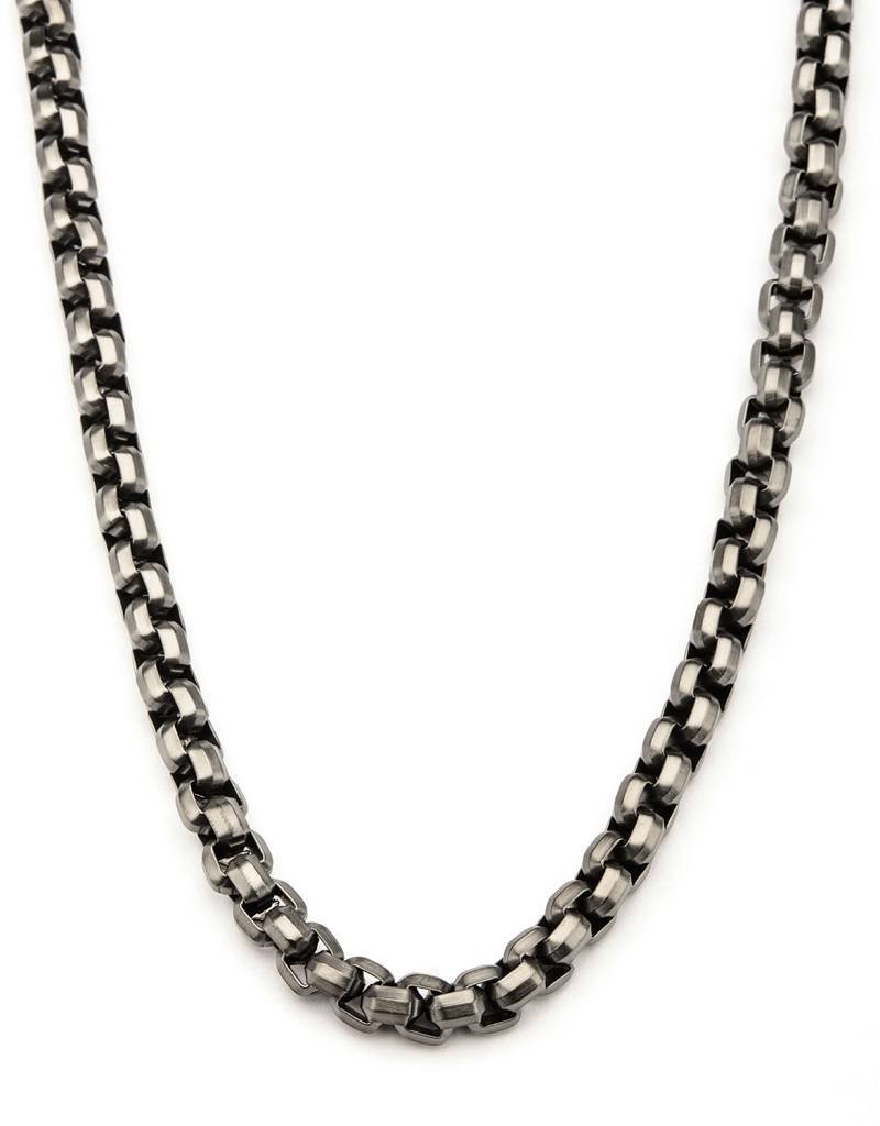 Men's Gunmetal Finish Stainless Steel Round Box Chain Link Necklace 24