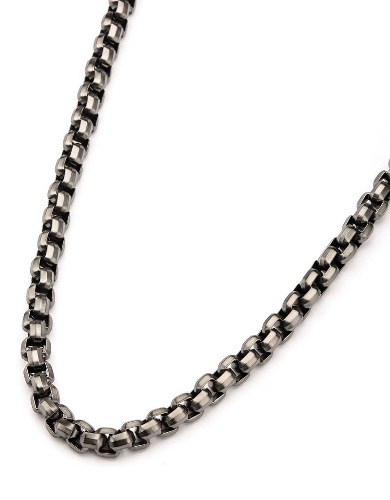 8mm Gunmetal Box Necklace 24"