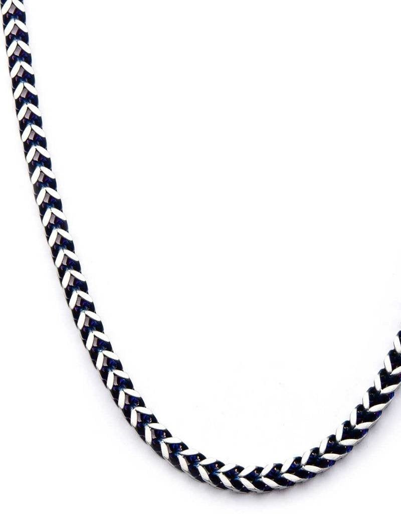 Stainless Steel 5mm Franco Chain with Blue Ion Plated Edge Necklace 22"