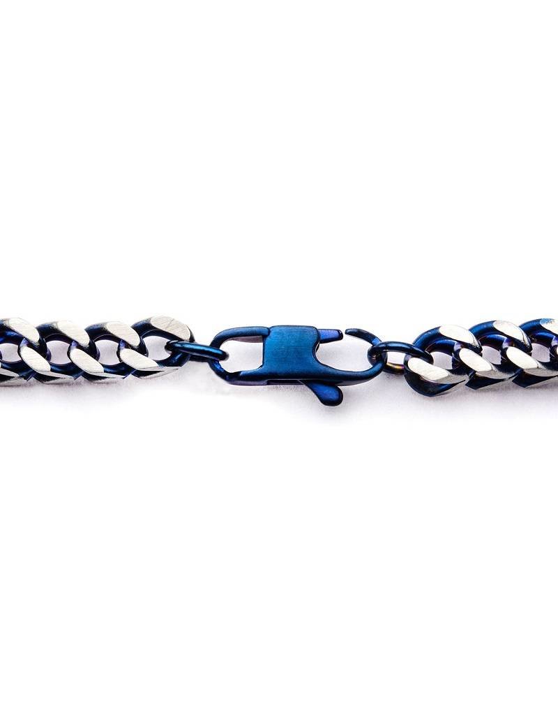 Stainless Steel 5mm Franco Chain with Blue Ion Plated Edge Necklace 22"