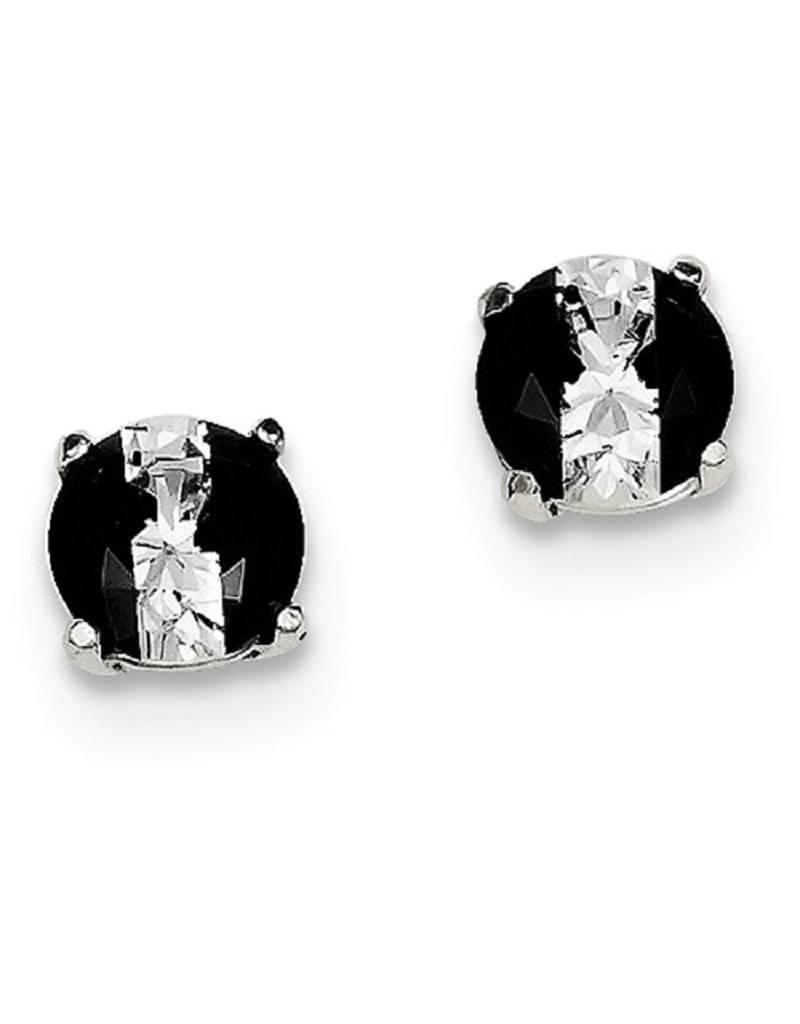 Sterling Silver Round Black & White CZ Stud Earrings 7mm