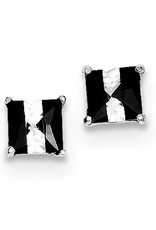 Sterling Silver 5mm Square Black & White Cubic Zirconia Stud Earrings
