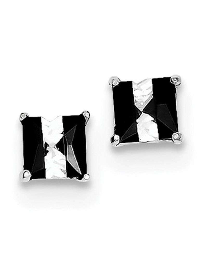 Sterling Silver 5mm Square Black & White Cubic Zirconia Stud Earrings
