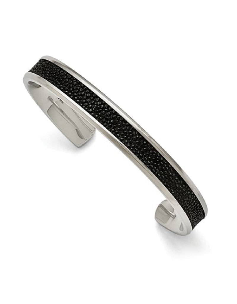 Men's Stainless Steel and Stingray Leather Cuff Bracelet