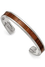 Men's Stainless Steel Wood Inlay Cuff Bracelet