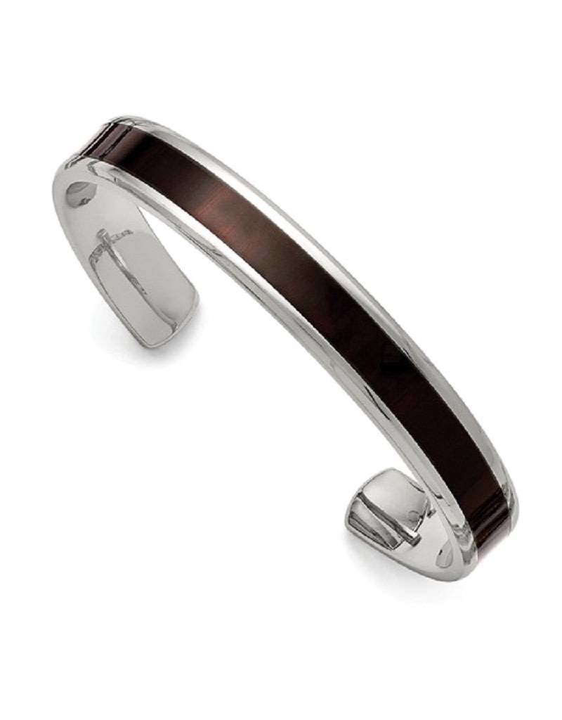 Men's Stainless Steel Dark Brown Wood Inlay Cuff Bracelet