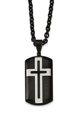 Men's Stainless Steel Black Cross ID Tag Necklace 24"