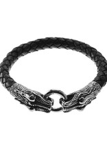 Men's Stainless Steel Dragon and Leather Bracelet