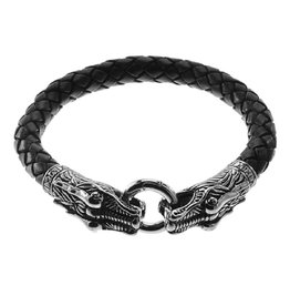 Steel Dragon and Leather Bracelet