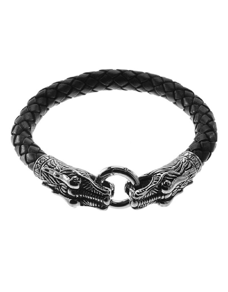 Men's Stainless Steel Dragon and Leather Bracelet
