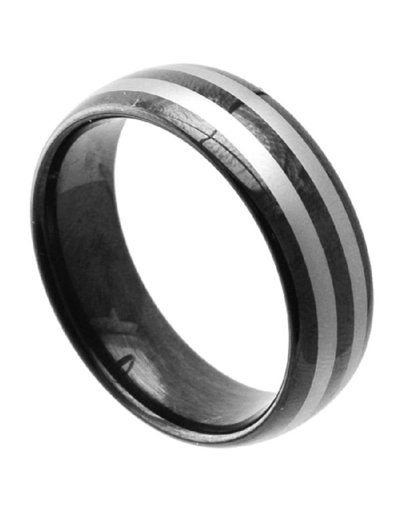 Men's Tungsten Black Striped Band Ring