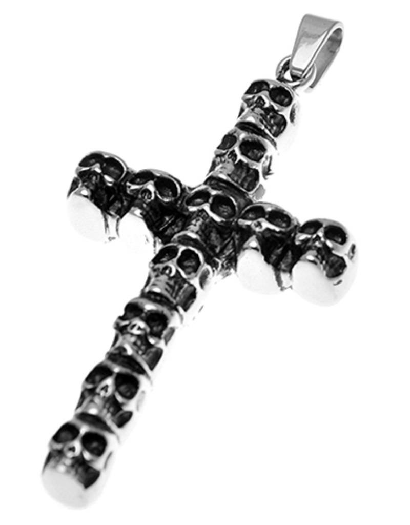 Men's Stainless Steel Skull Cross Pendant with Oxidized Finish 63mm