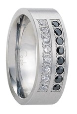 Men's Stainless Steel Black and White Cubic Zirconia Band Ring