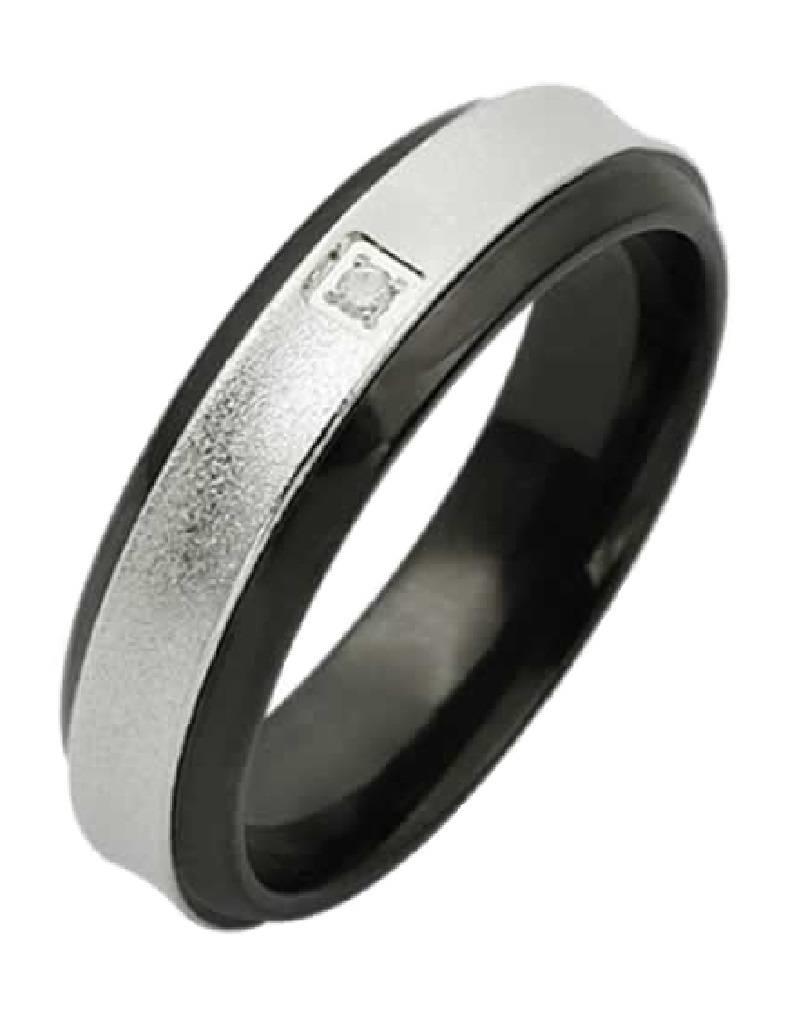 Men's Stainless Steel Black Edge Cubic Zirconia Band Ring Size 12